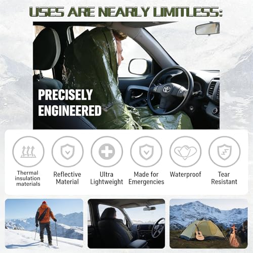 Sleeping Bag, Terrashell Blanket, Emergency Sleeping Bag, Compact Lightweight, Waterproof, Heat Blanket Survival for Survival Kit Car Camping Gear Hiking Go (25 μm)