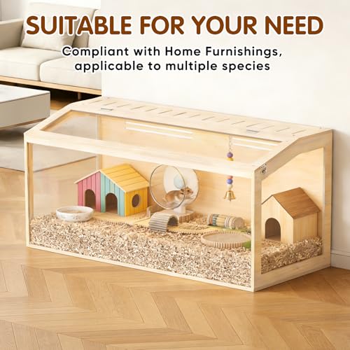 Wooden Hamster Cage, 40inch Large Hamster Enclosure with Openable Top & Stabilized Acrylic for Small Animals, Guinea Pig, Rabbit, Rat, 40" L x 20''W x 20''H Hamster Habitat with Multi-Vent - size: 40.0"L x 20.0"W x 20.0"H