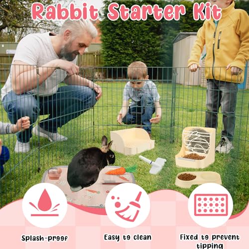 Honeydak 10 Pcs Rabbit Starter Kit Small Litter Box Bunny Grooming Kit Scratch Pads Hay Feeder Bowl Ice Pad with Bunny Toys for Guinea Pig Rabbit Accessories(Beige) - color: Beige
