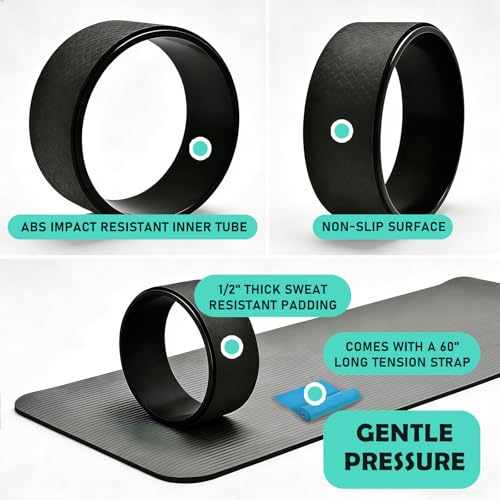 NGT Yoga Wheel 13 inch Yoga Wheel for Back Pain Strongest and Most Comfortable Dharma Yoga Prop Wheel with Free Yoga Bands - color: black-black