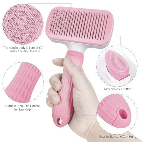 Self-Cleaning Slicker Brush, Dog Cat Bunny Pet Grooming Shedding Brush, Easy to Remove Loose Undercoat, Pet Massaging Tool Suitable for Pets with Long or Short Hair (Baby Pink) - color: Baby Pink