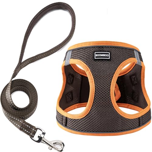 Dog Harness with Leash Set, Step-in Adjustable Puppy Pet Vest, Brown XXS | Lightweight Breathable Air Mesh, Night Safety Reflective, No Pull Puppy Vest Harnesses for Small Medium Large Dogs, Cats - color: Brown, size: XXS(Chest:10"-12")