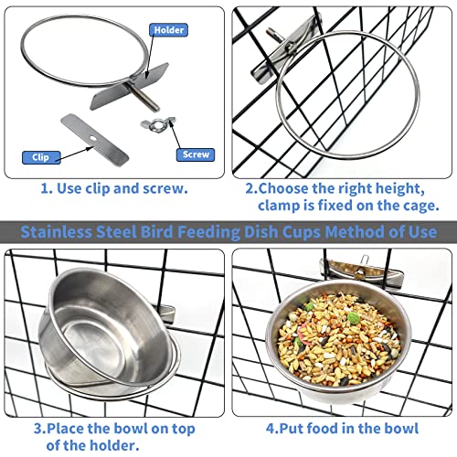 Tfwadmx Bird Feeding Dish Cups Parrot Food Bowl Clamp Holder Coop Cup, Bird Cage Water Bowl for Parakeet African Greys Conure Cockatiels Lovebird Budgie Chinchilla