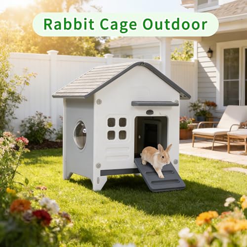 Plastic Rabbit Cage Outdoor Indoor, Bunny Cage Guinea Pig Cages Enclosure | Waterproof Rabbit Hutch Leak-Proof Pull-Out Tray&Chew-Proof, Easy-Clean & Ideal for Small Animal Cage Enclosure - size: 25.6"L x 20.1"W x 27.2"H