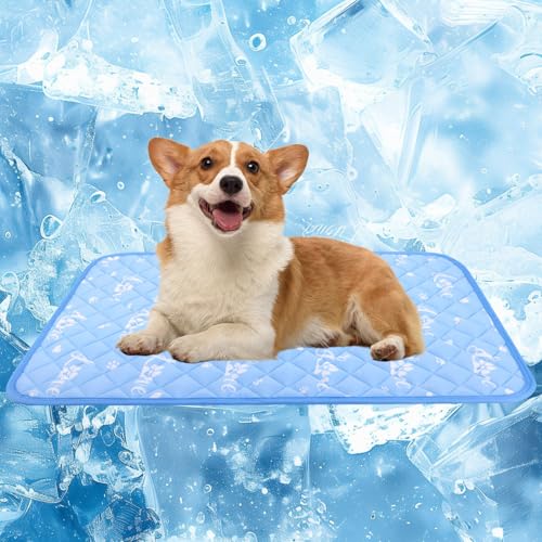 Dog Cooling Mat 36"x23" - Cool-Chill Cool Fiber,Double-Sided Cooling & Warm | Color-Changing Pet Cooling Pad for Dogs & Cats,Endothermic Summer Mat for Dogs & Cats,Foldable Washable, Blue - size: 36.0" Medium x 23.0" W x 0.5" Th