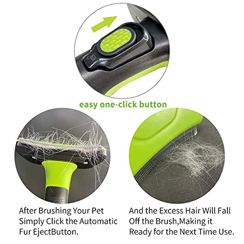 Pet Grooming Brush for Dogs and Cats, Self-Cleaning Undercoat Deshedding Tool, Effectively Reduces Shedding by Up to 95%, Long or Short Hair Remover for Grooming, Green, Hair Brush | Effectively,Reduces Shedding by Up to 95%,Curved Blade,Self-Cleaning,Lon