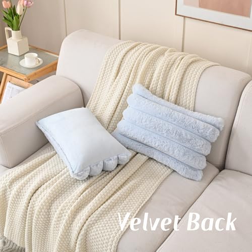 FUTEI Pack of 2 Faux Rabbit Fur Throw Pillow Covers 12x20 Inch, Light Blue | Luxury Plush Texture, Striped Design, Cozy Soft Touch, Non-Shedding, Modern Home Decorative for Sofa Living Room Couch Bed - color: Light Blue, size: 20" x 12" (Pack of 2)