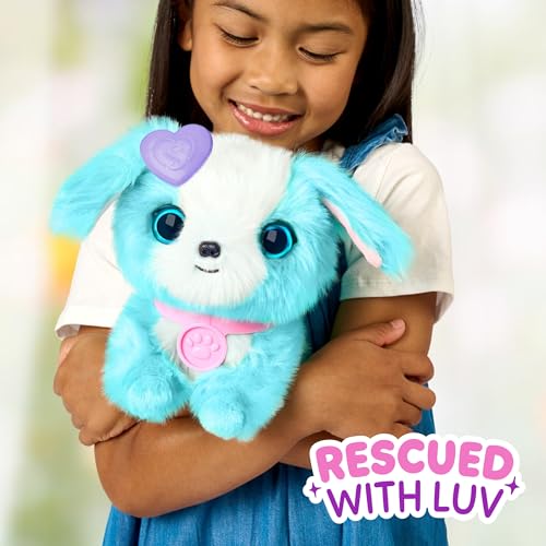 ScruffaLuvs Blue Surprise Pet, Mystery Plush Toy, Wash to Reveal | Wash to reveal 1 of 3 rescue pets, includes deluxe carrier & comb; plush toys for girls ages 3+, gift - style: Blue