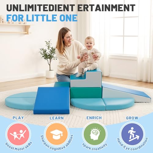 9-Piece Climbing Toys for Toddlers: Soft PU Leather Foam Blocks - Baby Climb and Crawl Activity Blocks - Kids Play Gym Equipment Indoor for Development(Modern) - style: Modern