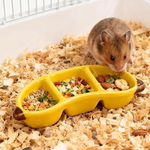 Hamster Food Bowl Ceramic, Cute Apple Pear Banana Shape Small Pet Feeding Dish, Easy to Clean Anti Flipping Guinea Pig Hamsters Food and Water Bowl, Small Animal Bowls for Dwarf, Parrots (Banana) - color: Banana