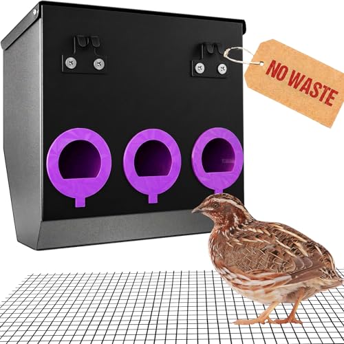 CluckRoots No Waste Quail Feeder, 3 x 1.5'' Ports for Adult Coturnix Quail | Outside-Hanging Metal Feeder for Wire Cages Hutch Pen to Save Space, No Spill No Mess for Japanese Jumbo Pharaoh Quail - size: 8 Inch