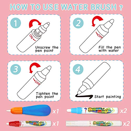 Magic Water Doodle Mat - Kids Painting Drawing Board, Gift Toy for Ages 2-9 | Perfect Water Doodle Mat - Kids Painting Drawing Board Toy, Color Magic Pens Deluxe Gift Set for Age 2-9 Girls Boys Toddlers - color: Pink