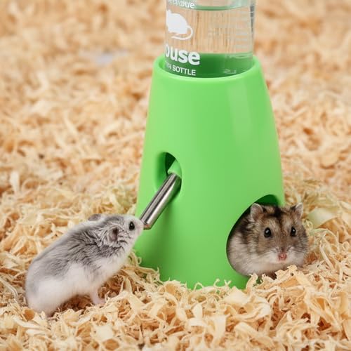 Hypeety Hamster Cage Drinking Water Bottle Parrot Mice Rat Gerbils Water Feeder Bowl 1Pcs 80ml (Green,80ml) | Leak-proof stainless steel nozzle, 2-in-1 with hideout , automatic feeder for hamsters/gerbils/mice, 2.71 fl oz/80ml, green - color: Green