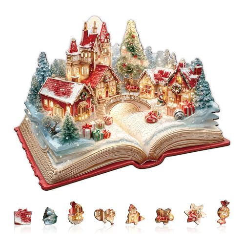 Christmas Magic Book Puzzles Adults Gifts Wooden 75 Pieces 8.5 * 6.8in - color: Christmas Magic Book, size: Small