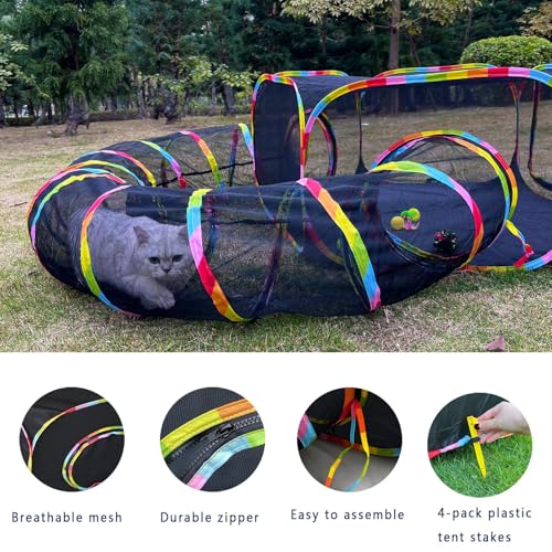 Outdoor Cat Enclosures, Cat Playground Portable Catio Mesh Tent, Outside Circle Playpen Tunnel for Kitty, Rabbit, Puppy and Small Animals