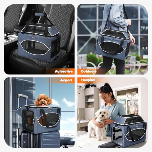 Lekereise Top-Expandable Pet Carrier 18x11x11Inch Delta American United Airline Approved Underseat to 15lbs Stable Car Travel Carriers for Small Dogs Cats with Locking Safety Zippers Anti-Scratch Mesh - color: Navy, size: 18"x11"x11"