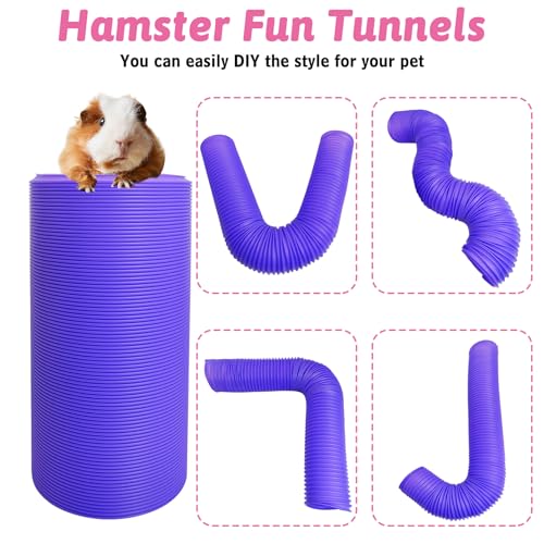 Hamiledyi 2 Pack Hamster Fun Tunnels, Guinea Pigs Plastic Tube, Hamsters Foldable Exercising Training Hideout Tunnel & 2 Pack Grass Balls, Small Animals Toys for Chinchillas Gerbils Ferrets(Purple) - color: Purple