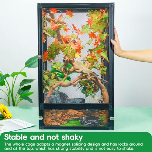 45 Gal Foldable Reptile Terrarium for Gecko & Dragon | 360° clear view with detachable & foldable design for portability. High airflow mesh. Fits crested geckos, chameleons - size: 32x18x18 Inch