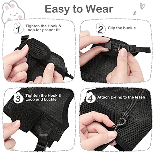 PETTOM Bunny Rabbit Harness with Stretchy Leash Cute Adjustable Buckle Breathable Mesh Vest for Kitten Small Pets Walking (Black,XL) - color: Black, size: XL(Chest:12.5-15.7 in)
