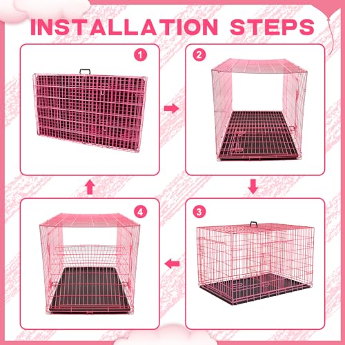 BLKMTY Foldable Dog Crate, Wire Metal Dog Cage, Medium 36-Inch, Pink - color: Pink, size: 36.0"L x 22.0"W x 25.0"H