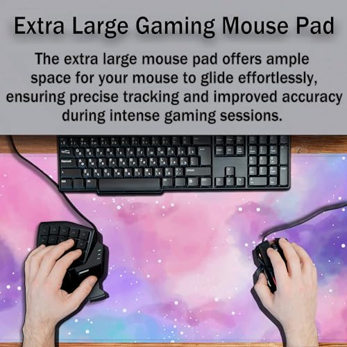 Gaming Pink Mouse Pad Purple Game Mat Big Mouse Pads Desk Mat for Women Computer Mat Pc Gaming Mouse Pad Waterproof Non-Slip Rubber Base 35.4" X 15.7" for Game Office, Starry Sky Cute - color: Purple Starry Sky