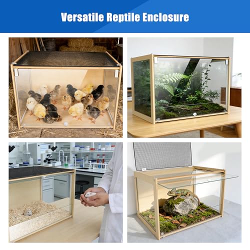 Reptile Terrarium Enclosure 30Gallon Bearded Dragon Tank, 24*16*16inch Tempered Glass Front Opening Reptile Snake Tank Enclosure Cages with Wood Frame & Metal Mesh Top for Hamster Gecko Lizard Turtles