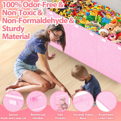 Large Toy Storage Box with Lid & Dividers, Collapsible Kids Toy Chest, Pink | Toy Box for Boys, Girls, Nursery, Bedroom, Living Room, Playroom, 40X14X16 inches - color: Extra Large Pink