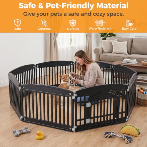 NEWBULIG 8 Panels 24 Inch Dog Playpen, Plastic Pet Play Pen Fence | Portable, Secure Locking Door, Indoor Outdoor Yard RV Camping, Small Medium Dogs, Black - color: Black, size: 8 Panels/24IN