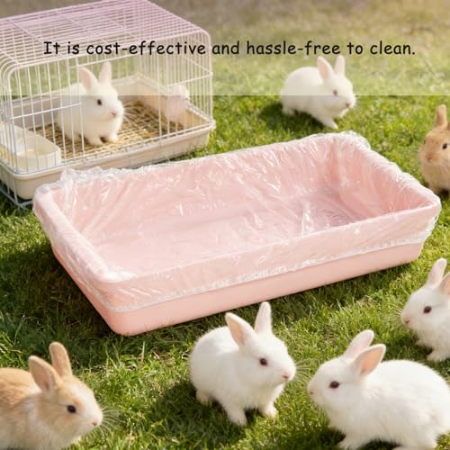 50 PCS Disposable Rabbit Cage Liner Bags, Clear Plastic Rabbit Cage Liner Bag, Rabbit Litter Box Lines for Rabbits, Chinchillas, Hedgehogs, Quick and Easy Cleaning