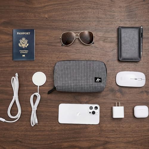 simtoper Small Electronics Organizer Travel Case – Slim Travel Cable Pouch for Small Tech Accessories, Cords, Chargers, Earbuds – Lightweight Mini Tech Bag for Backpack, Business, Travel - color: Black Plaid, size: Small