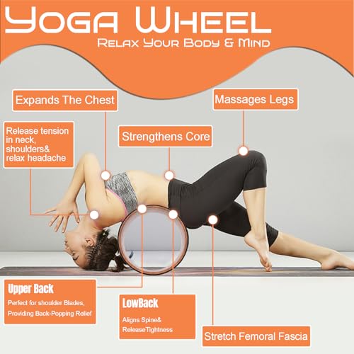 High Density PU Rubber Yoga Wheel for Stretching and Flexibility to Help Back Aches and Tension, Tear, Flexible Roller Designed, Extend Premium Back Roller - color: Wood grain inner ring