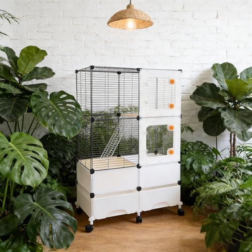 Animal Cage, 3 Tier Pet Play Paradise Large Capacity Pet Cage Ferret Cage Chinchilla Cage Small Animal Habitat for Squirrels, Sugar Gliders, Chinchillas, Degus, Hamsters (Black) - color: Black