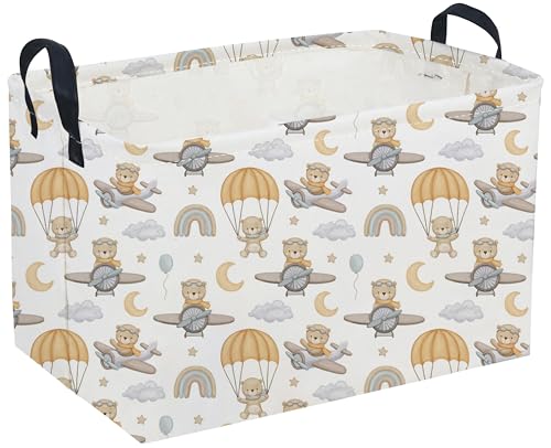 Sanjiaofeng Rectangular Kids Basket Bear Storage Bins,Cute Storage Basket with Handles.Clothers,Books,Kid's Gifts Bins. (Airplane Bear) - color: Airplane Bear