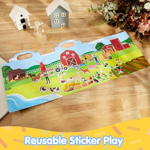 JOYIN 3-Pack Animal Reusable Sticker Book for Toddlers, 3D Sticker Book for Kids 3 4 5, Travel Essentials, Airplane Activity Toys, Crafts Gifts, Birthday Gifts - Farm, Ocean, Safari
