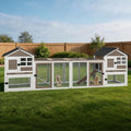 Extra-Long Outdoor Rabbit Hutch with Run, 2-Tier Fir Wood Bunny Cage, Waterproof Roof, Pull-Out Tray, Secure Latches,105.2 x 20.8 x 36.2 in - color: Brown, size: 105.2"L x 20.8"W x 36.2"H