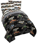 Jay franco Monster Jam Tracks 4 Piece Twin Bed Set - Includes Comforter & Sheet Set - Bedding Features Grave Digger & Megalodon - Super Soft Fade Resistant Microfiber (Official Monster Jam Product) | Grave Digger Megalodon, Comforter Sheets Pillowcase, Of