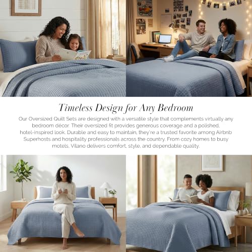 Southshore Fine Living, Inc. Queen Quilt Set, Full Size Bedspread with 2 Matching Pillow Shams, Soft Microfiber Lightweight Quilts, Queen Size Coverlet, Vacation Rental Quilts, Slate Blue Quilt - color: 08 - Slate Blue, size: Full / Queen