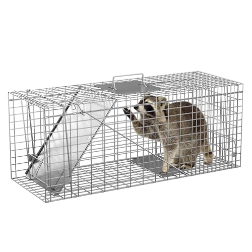 32 Inch Live Animal Cage Trap, One-Door Collapsible Catch and Release Humane Rodent Cage for Rabbits, Raccoon, Stray Cat, Squirrel, Mole, Gopher, Opossum, Skunk, Groundhog, Armadillos - style: 32" X 12" X 12.5" w/Iron Door