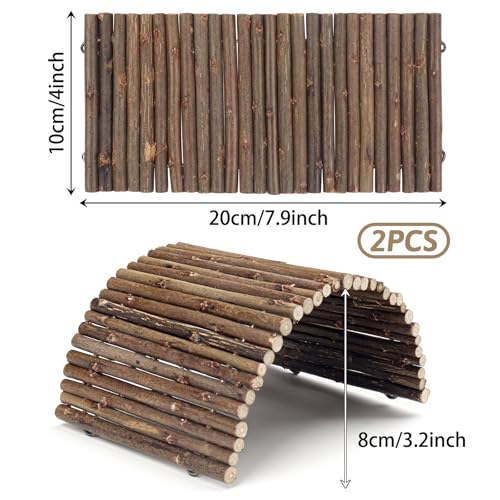 QUOZUO 2PCS Reptile Hideout Hermit Crab Bendable Bridge, Wooden Hermit Crab Hideout Climbing Toys, Reptile Tank Habitat Decor Hiding Hut for Lizards, Mice, Spiders