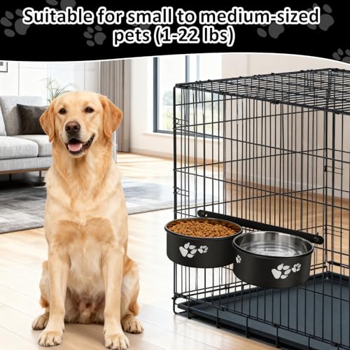Kennel Water Bowl Hanging, 2 Pack Dog Crate Bowls, No Spill Dog Crate Water Bowl, Food Bowls for Kennel Cage Crates Mountable, 6.3*6.3*2.75 inches for Medium and Small Dog Cat Bunny Guinea Pig Ferret