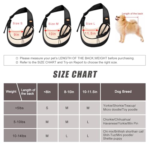 Pet Sling Carrier for Small Dogs Cats,Drawstring & Zipper Security Hook Triple Design for Pets' Securty Dog Bag,Breathable Travel Puppy Sling Carrier with Adjustable Strap(Beige,L(10-14 lbs)) - color: Black Beige, size: L (10-14 lbs)