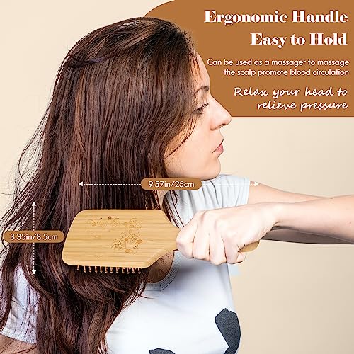 Sofmild Bamboo Hair Brush with Tail Comb, Purple Cushion Paddle Brush | Natural Wooden Hairbrush for Women Men Kids, 2 in 1 Comb Brush for Thick Curly Long Hair,Detangler Brush for Hair Growth - color: Purple