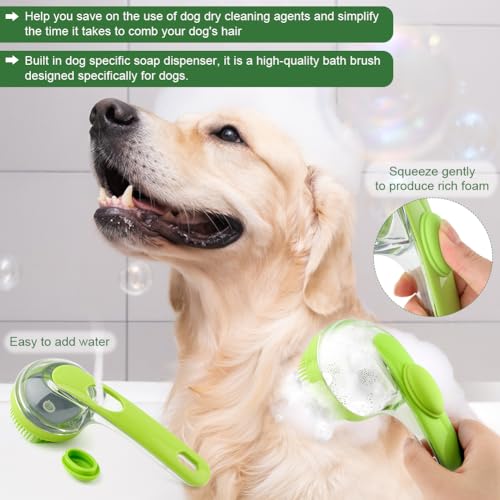 Pet Bath Brush, 2 in 1 Dog Bath Brush with Built-in Shampoo Dispenser, Pet Wash Brush with Double Head Toothbrush, Grooming Massage Brush for Dogs & Cats - color: Green