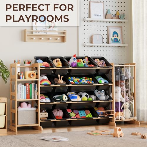 Toy Storage Organizer with Bookshelf and Stuffed Animal Storage - Kids Playroom Organization with Shelves and 16 Toy Bins - Toddler Living Room Toy Box for Lego - Nursery Bedroom Decor Essential - color: Black, size: 67"W,3 Shelves,16 Bins