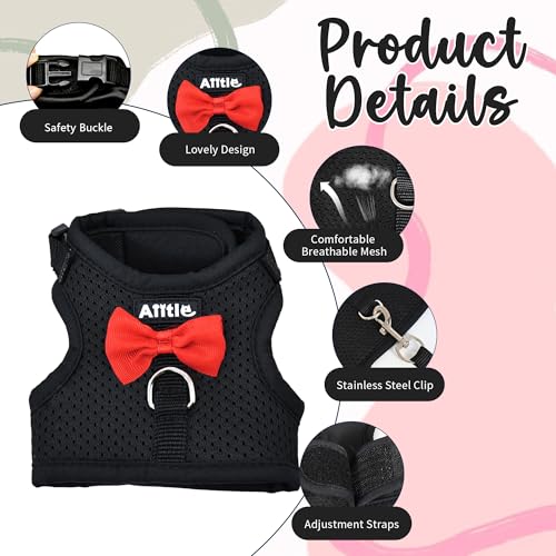 Breathable Bunny Harness and Leash Set with Cute Bow, Black S | Adjustable Vest, Escape Proof, Quick-Release Buckle, for Rabbits, Kittens, Ferrets & Small Pets, Walking & Outdoor - color: Black, size: S