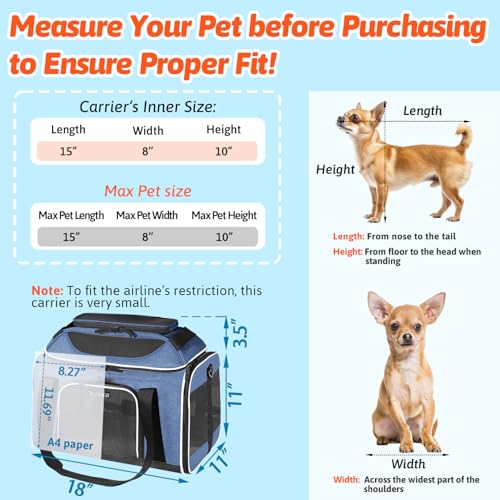 Top-Expandable Small Pet Carrier 18"x11"x11" Airline Approved | for Delta/American/United Airlines, Lockable Safety Zippers and Anti-Scratch Mesh, Soft-Sided, Pets Under 10 Lbs, Blue - color: Blue, size: 18.0"L x 11.0"W x 11.0"H