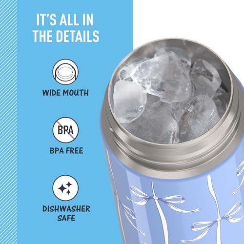 THERMOS FUNTAINER Water Bottle with Spout, 16oz, Blue Bows | Kids Stainless Steel Insulated Water Bottle, Keeps Drinks Cold Longer for School & Play, BPA-Free - color: Blue Bows, size: 16 Ounces