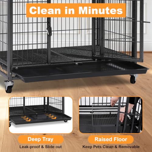 Homey Pet 31 Inch Two Tiers Heavy Duty Dog Crate with Lockable Wheels | Escape Proof Metal Wire Drop Cage for Dogs with Lockable Wheels, Removable Tray & Grids, Top Access for Small Dogs and Pets