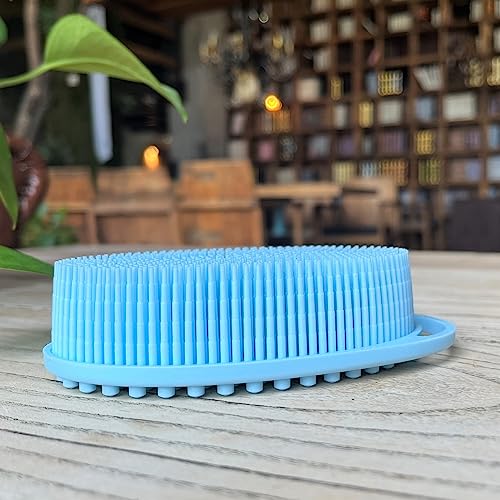 Premium Sensory Brush for Kids or Autism,Soft Silicone Body Scrubber,2 in 1 Sensory Room Occupational Therapy Brushes,Silicone Loofah,Pet Shower Brush Bath Brush Shampoo Brush(hangable-Oval-Blue) - color: Hangable-oval-blue