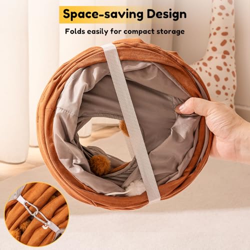 Cat Tunnels for Indoor Cats Straight Capybara Plush Peekaboo Cat Tunnel Toy Collapsible Suede Pet Tunnel Tube for Kittens Play Toy, 31.5" L - size: Small Straight Tunnel